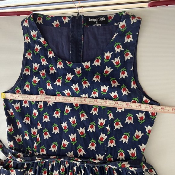 Dangerfield Princess Highway Dress Floral Navy Blue Tie Waist Cotton Size 8 - Picture 11 of 12